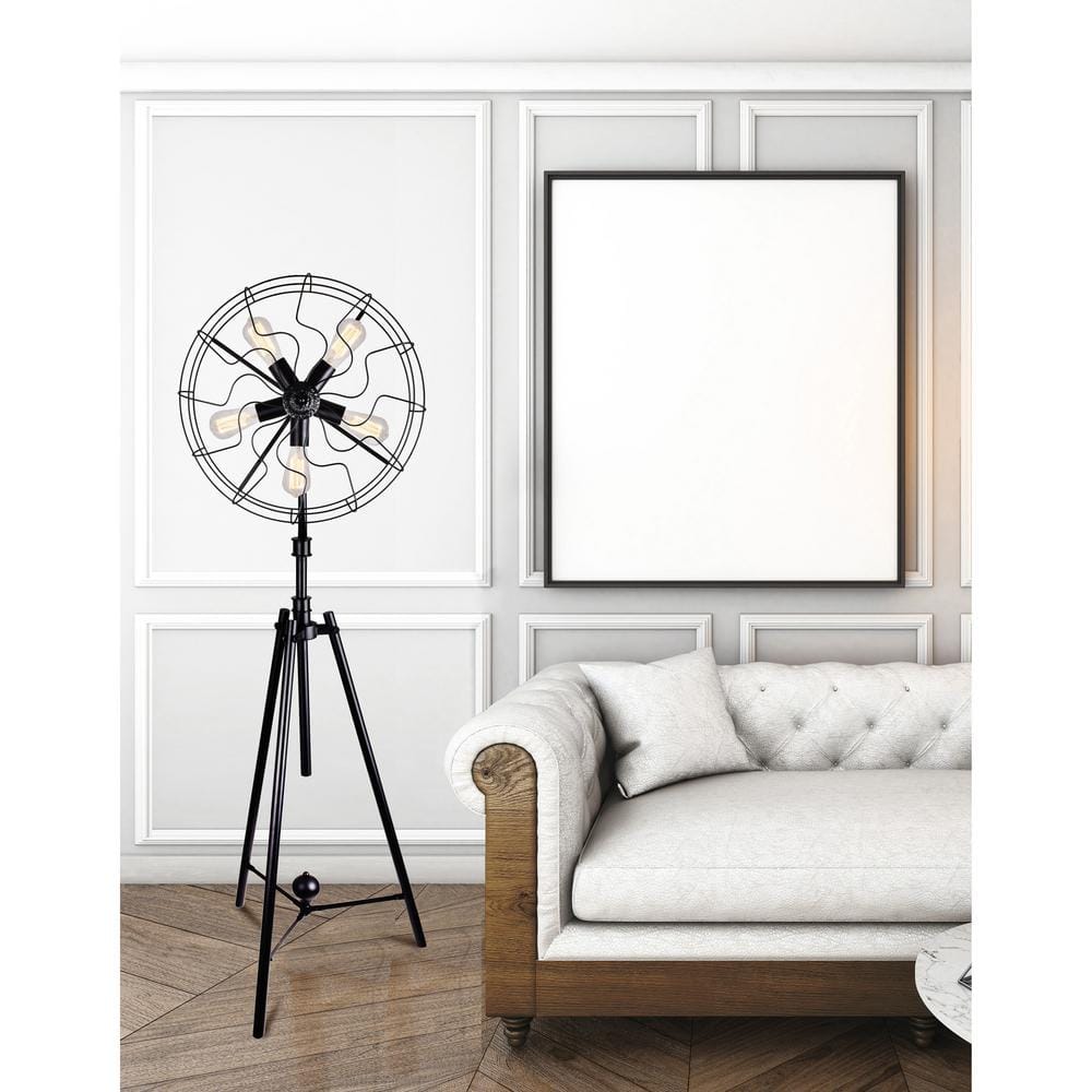 Edison Multi-Head 68" Industrial Fan Floor Lamp in Black