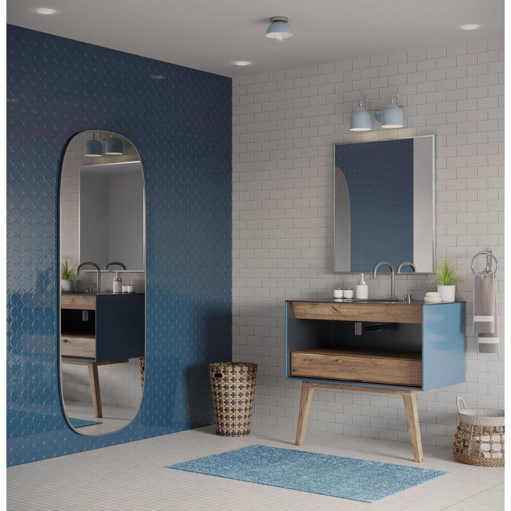 Eva Coastal Blue Glass Flush Mount Light with Brushed Nickel Accents