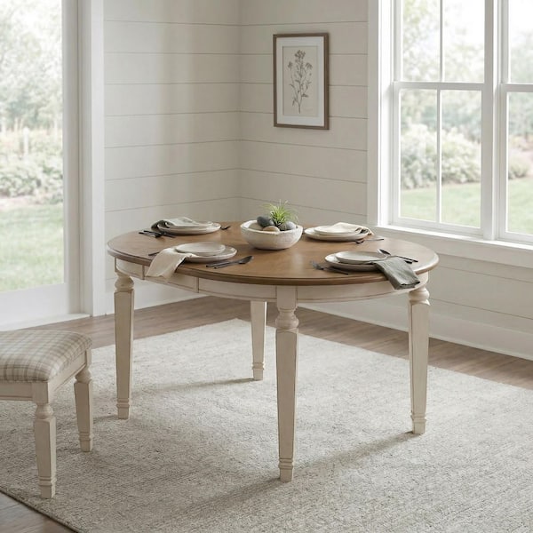Welliver Antique White Wood 48 in. 4 Leg Base Dining Table Seats 4