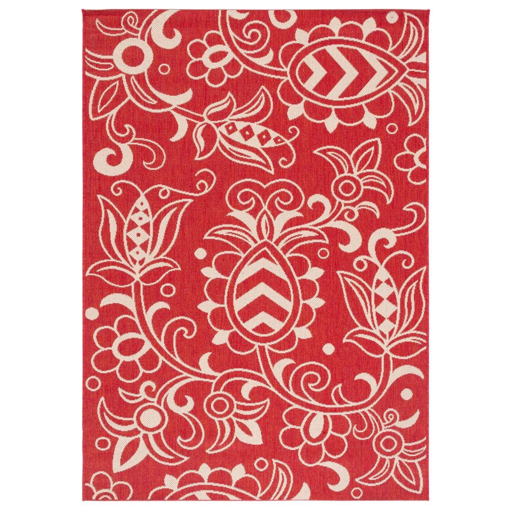 SAFAVIEH Beach House Red/Beige 5 ft. x 8 ft. Abstract Medallion Indoor