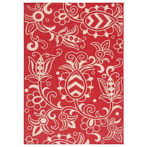 Beach House Red/Beige 5 ft. x 8 ft. Abstract Medallion Indoor/Outdoor Area Rug
