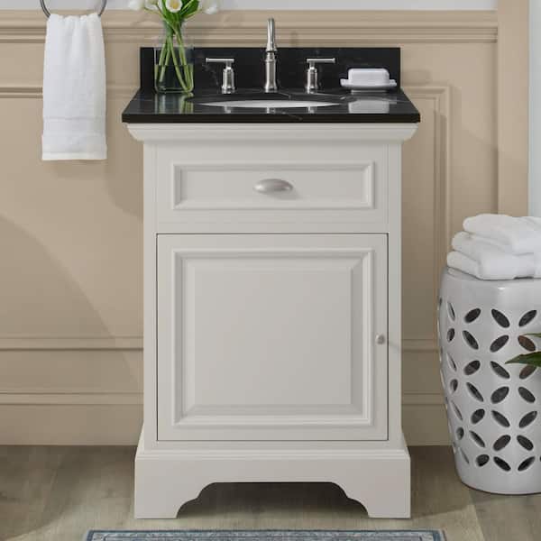 Sadie 25 in. Single Sink Matte Pearl Bath Vanity with Black Marquina Quartz Top (Assembled)