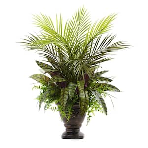 27 in. Artificial Mixed Areca Palm, Fern and Peacock with Planter