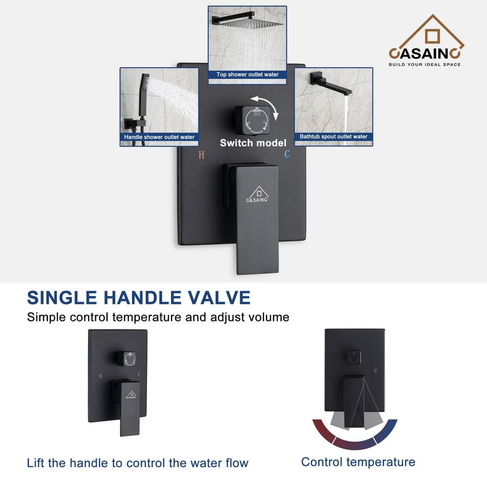 Matte Black Dual Function Square Rain Shower System