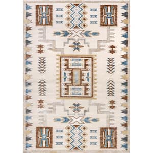 Clover Southwestern Machine Washable Beige 5 ft. x 8 ft. Transitional Area Rug