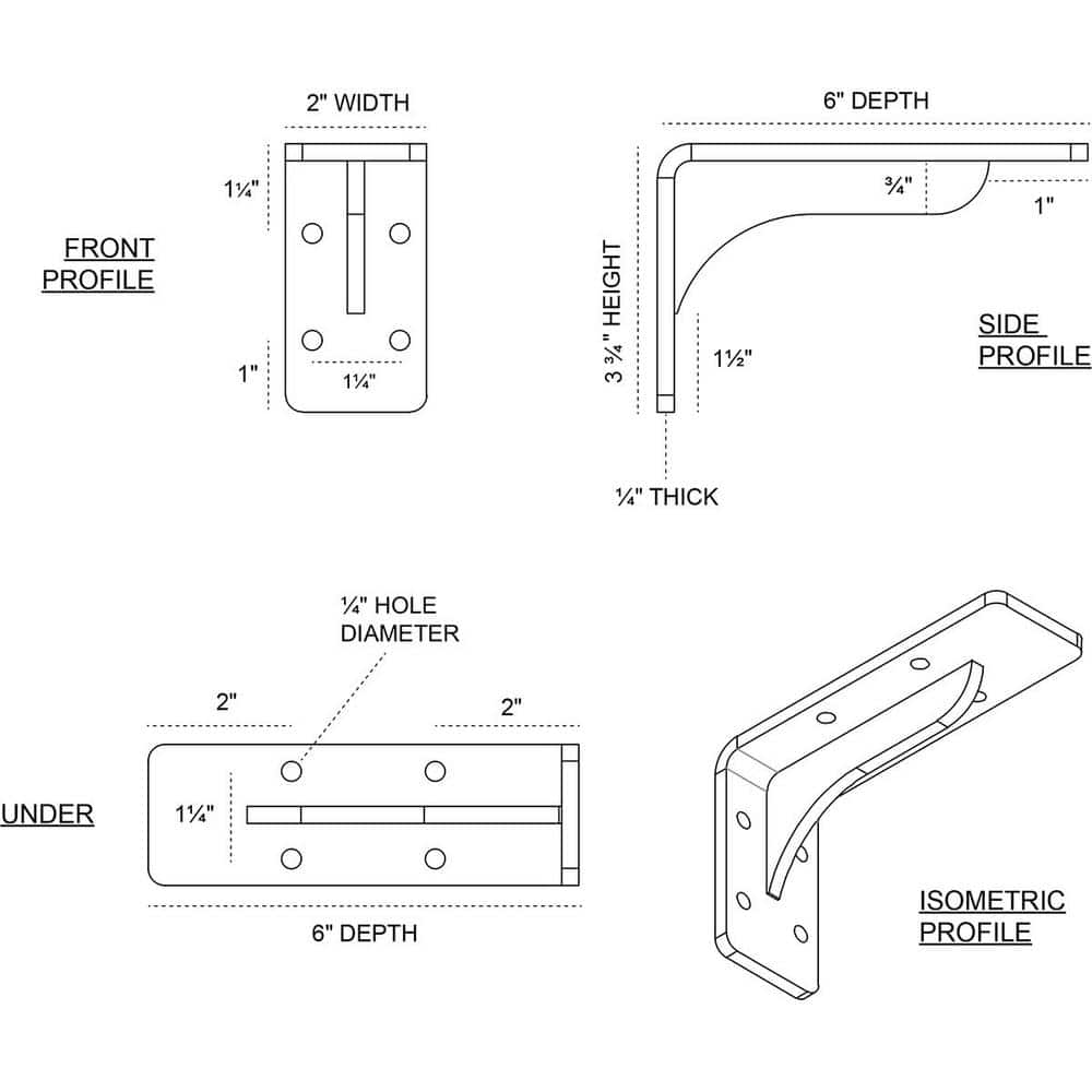 Stainless Steel 6" Industrial Countertop Bracket