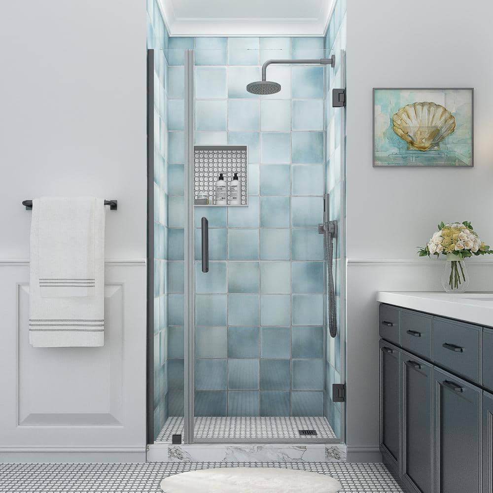 Belmore XL 80" High Matte Black Frameless Hinged Shower Door