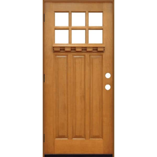 Steves & Sons 32 in. x 80 in. Craftsman 6 Lite Stained Mahogany Wood Prehung Front Door