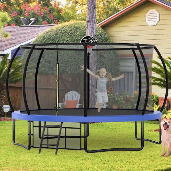 SUNRINX 14 FT Large Pumpkin type Trampoline with Enclosure in Blue