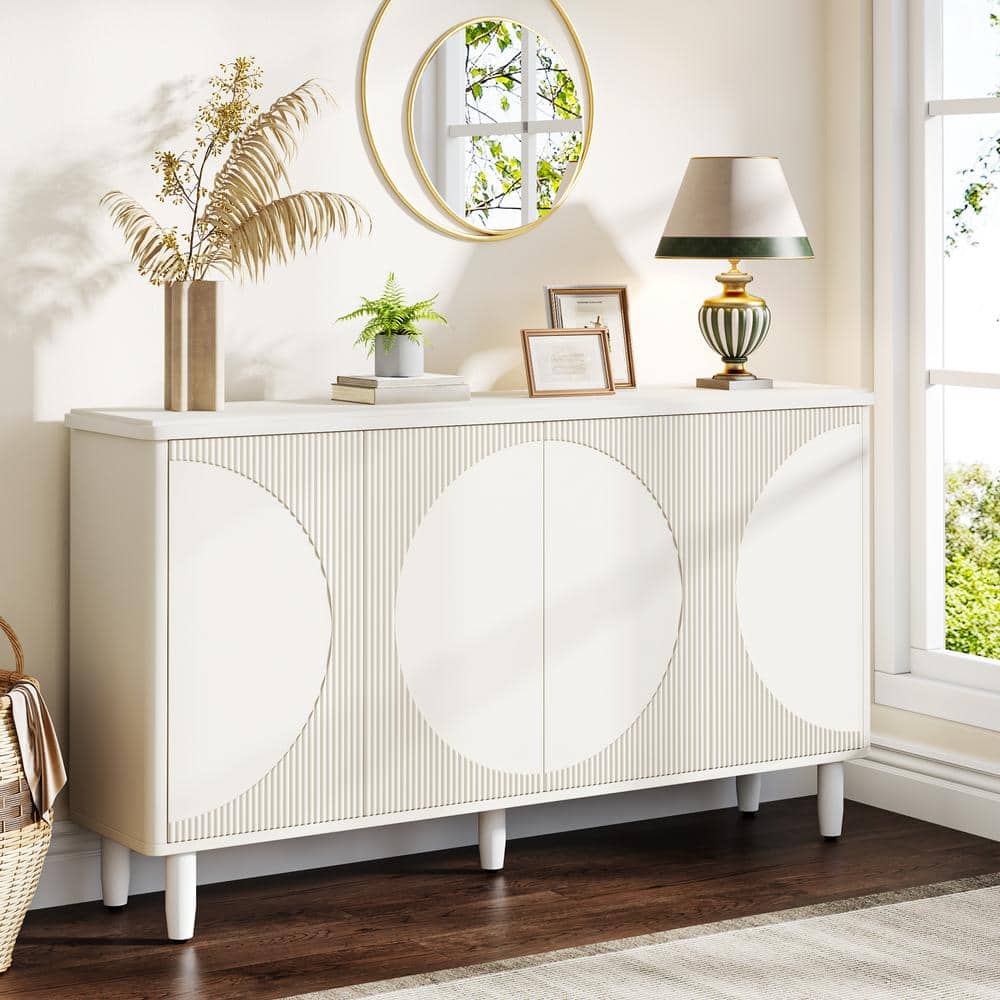 White Modern 59.4'' Sideboard with Semicircle Pattern