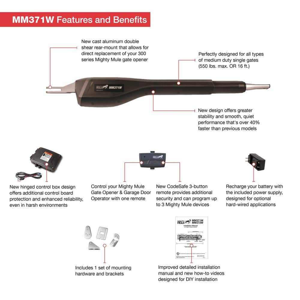 Mighty Mule Black Automatic Single Swing Gate Opener Kit