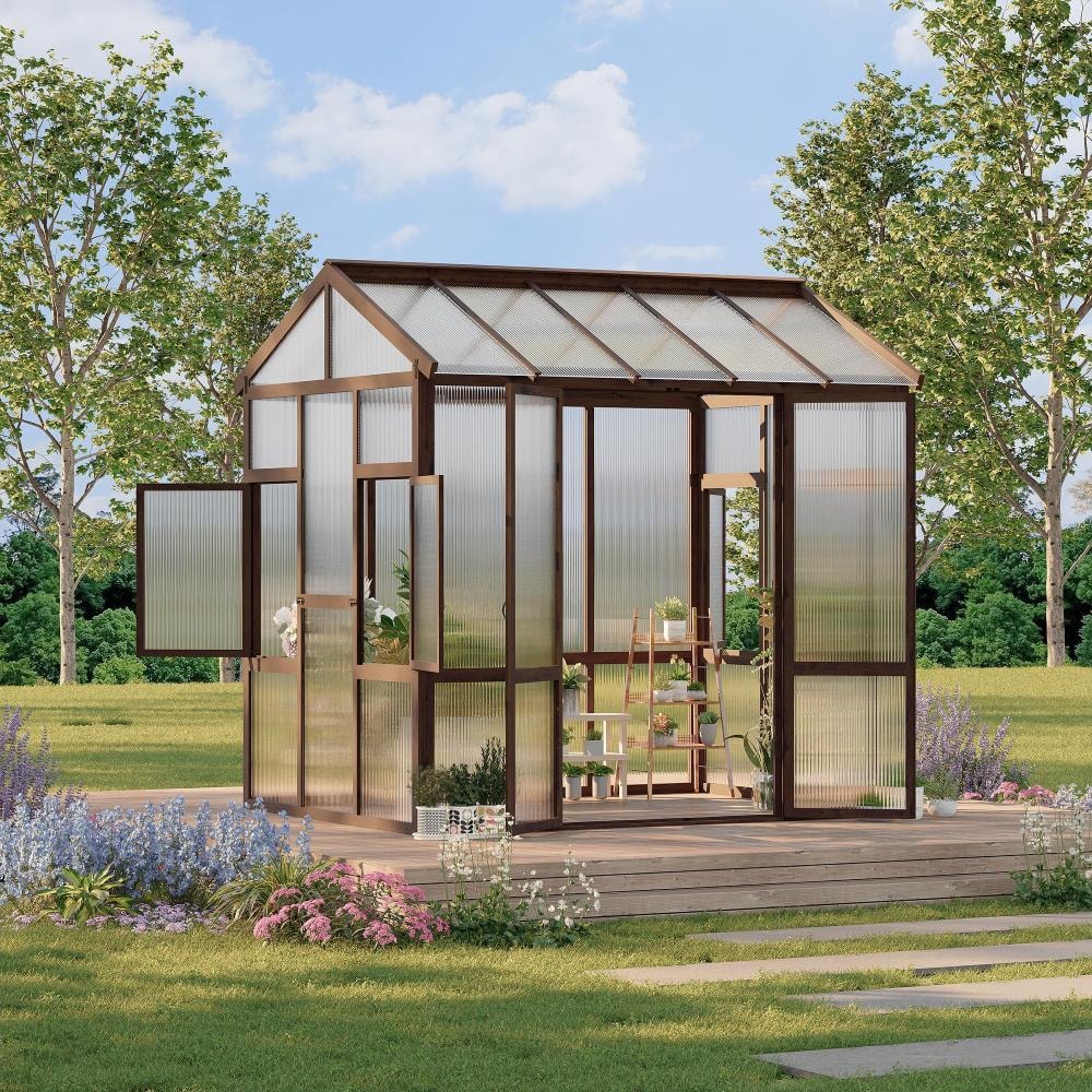 6x8 FT Wooden Greenhouse, Fir Frame, PC Panels, Double Door, Vents, Lockable price history on PriceWatchPro
