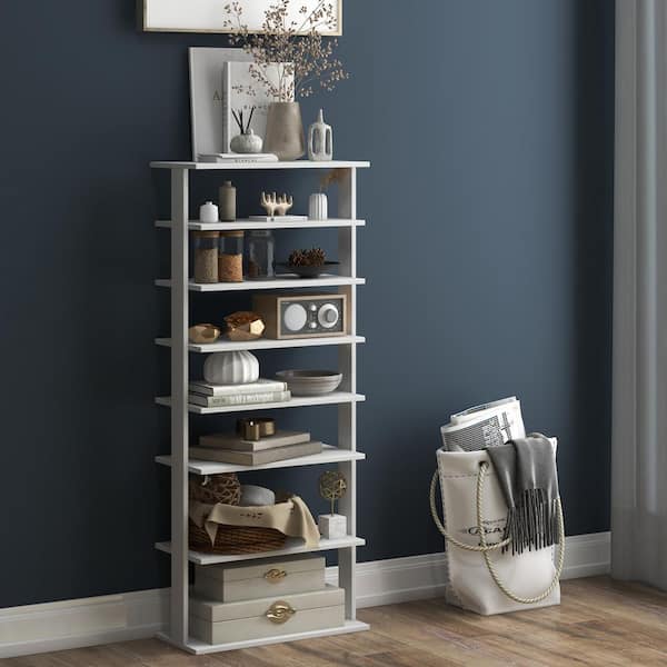 ②WWW_RACK WHAT WE WANT Costway 7-Tier 43.5 in. H 14-Pair White Double Rows Shoe Rack