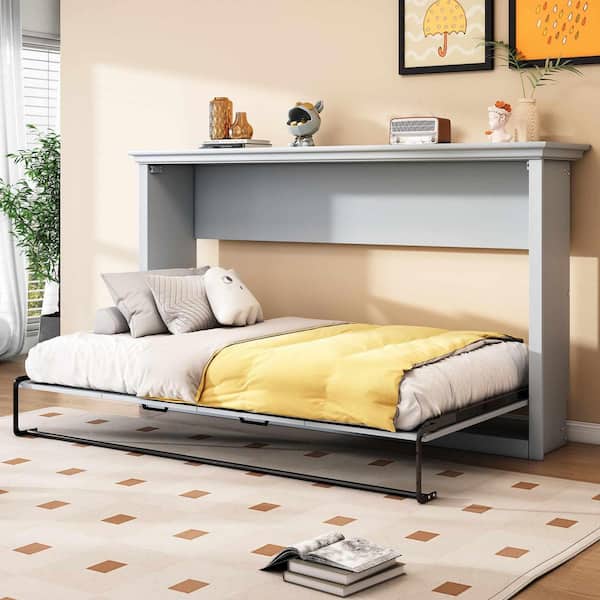Gray Wood Frame Twin Size Murphy Bed with can be Folded into a Cabinet Designed