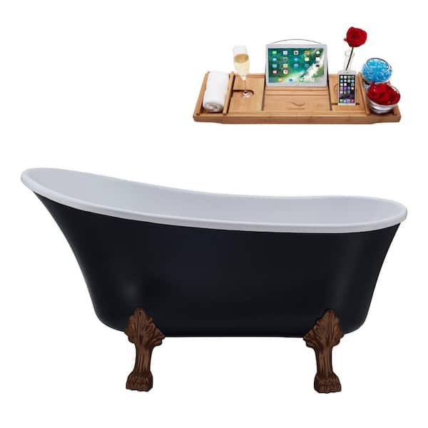 Streamline 55 in. x 26.8 in. Acrylic Clawfoot Soaking Bathtub in Matte Black with Matte Oil Rubbed Bronze Clawfeet and Pink Drain