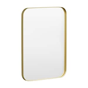 22 in. W x 30 in. H Tempered Glass Rounded Rectangle Framed Wall-Mounted Bathroom Vanity Mirror in Gold