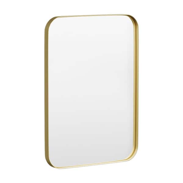 HOMEIBRO 22 in. W x 30 in. H Tempered Glass Rounded Rectangle Framed Wall-Mounted Bathroom Vanity Mirror in Gold