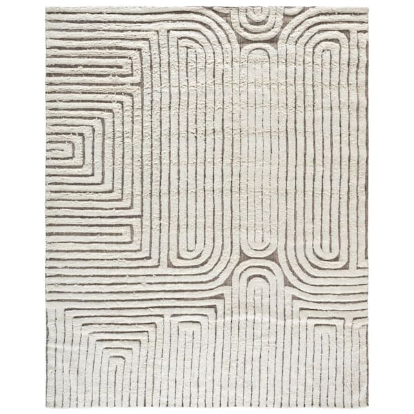 Kilim 9 ft. x 12 ft. Beige/Ivory Geometric High-Low Area Rug