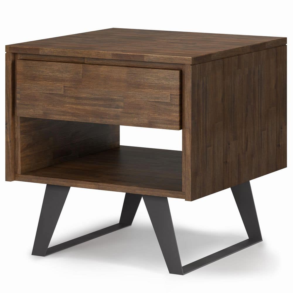 Lowry Acacia Wood and Metal 22" Square End Table in Rustic Natural