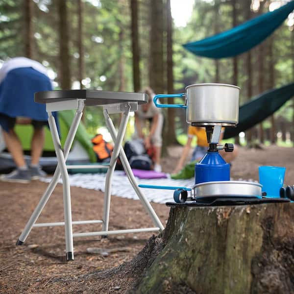 28 in. Black Backless Metal Sturdy Frame Portable Folding Bar Stools Lightweight Fishing Stool
