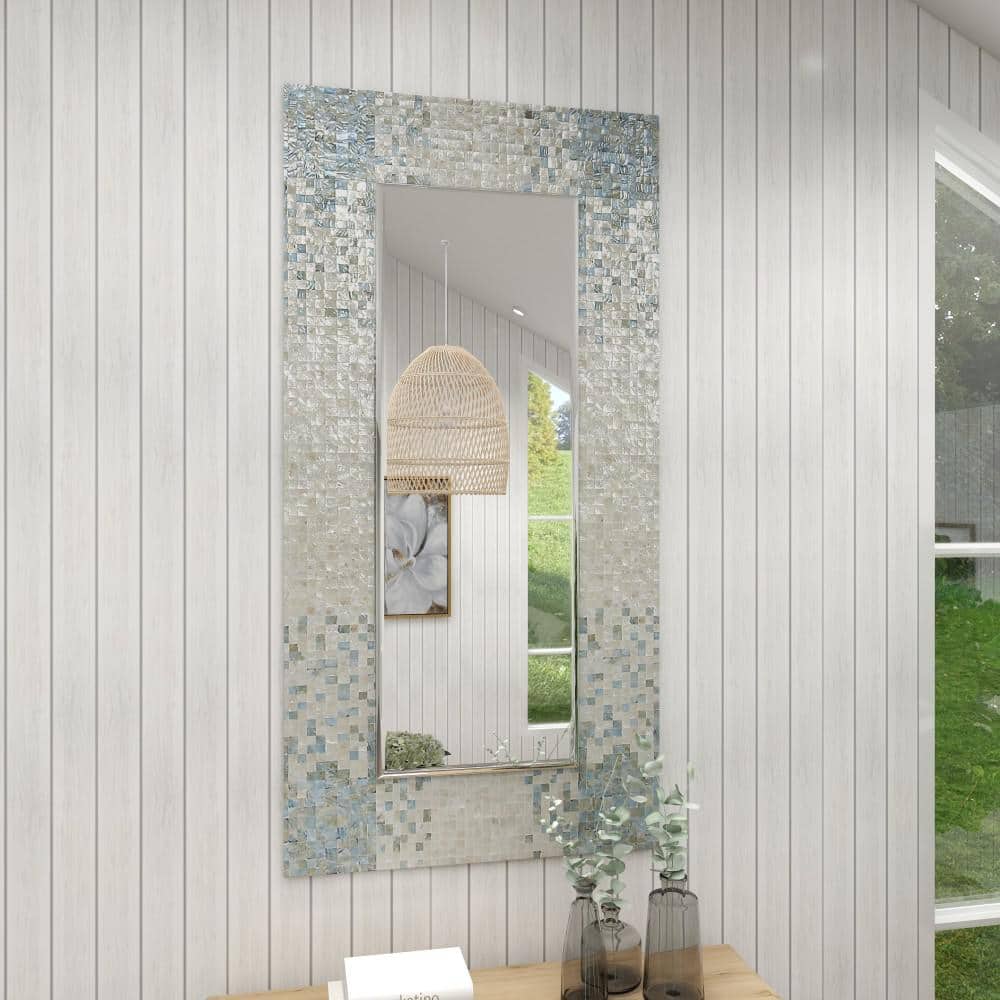 Litton Lane 70 in. x 36 in. Handmade Rectangle Framed Cream Wall Mirror ...