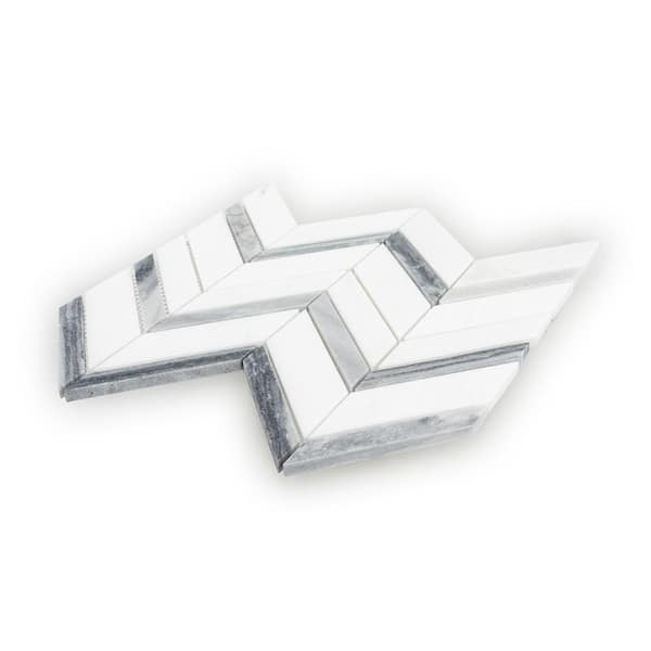 Glacier Edge White and Gray 9.875 in. x 11.25 in. Chevron Honed Marble Floor and Wall Mosaic Tile (0.771 sq. ft./Each) Glacier Edge White and Gray 9.875 in. x 11.25 in. Chevron Honed Marble Floor and Wall Mosaic Tile (0.771 sq. ft./Each)