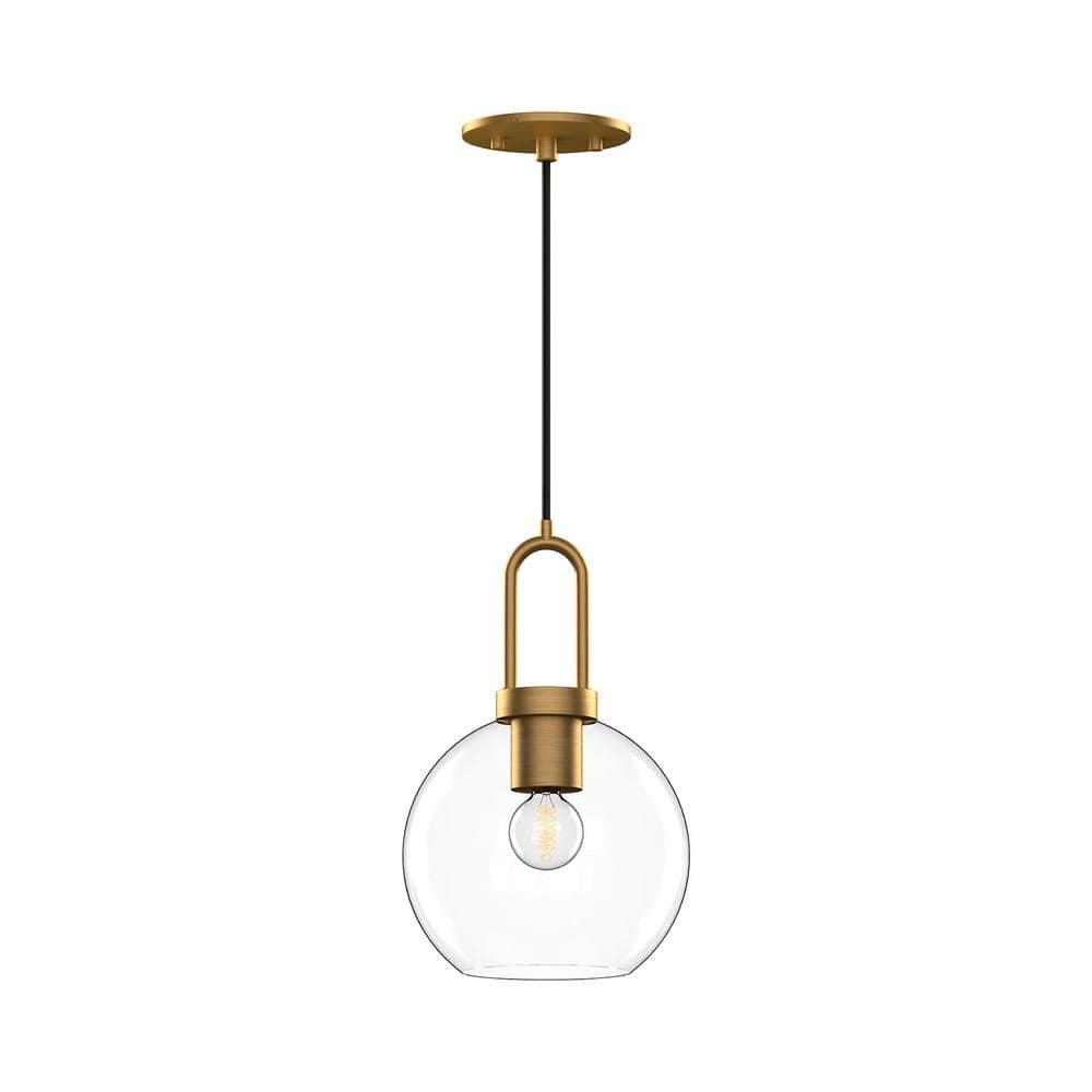 ALORA MOOD Soji 8 in. 1 Light 60-Watt Aged Gold/Clear Glass Pendant ...