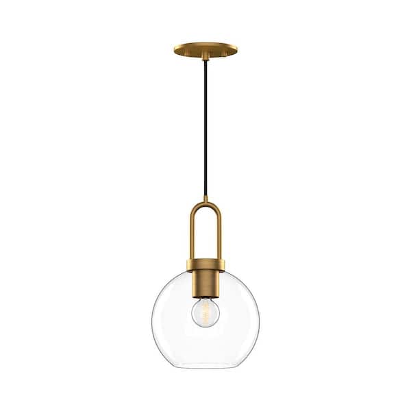 ALORA MOOD Soji 8 in. 1 Light 60-Watt Aged Gold/Clear Glass Pendant Light