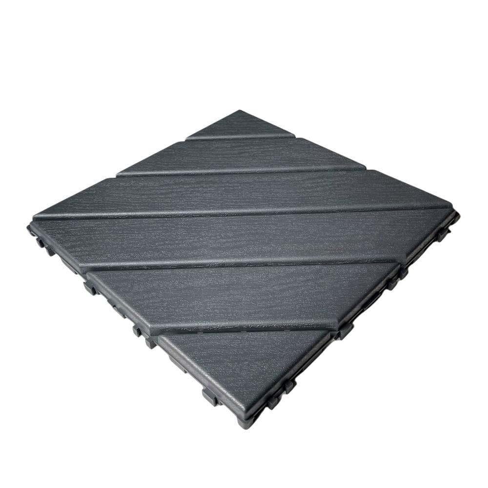 11.8 in. x 11.8 in. Dark Gray Square Polypropylene Outdoor Decking Tiles, W