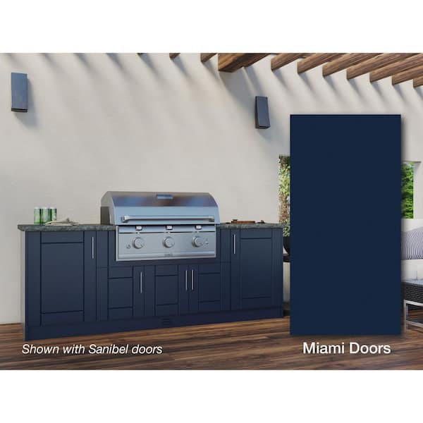 Miami Sapphire Blue 12-Piece 91.25 in. x 34.5 in. x 28 in. Outdoor Kitchen Cabinet Island Set