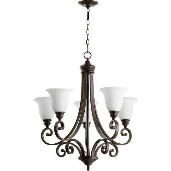 Bryant 5- -Light Oiled Bronze Chandelier with Satin Opal Glass