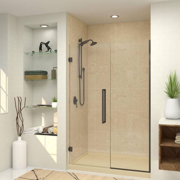 Transolid Elizabeth 52.5 in. W x 76 in. H Hinged Frameless Shower Door in Matte Black with Clear Glass
