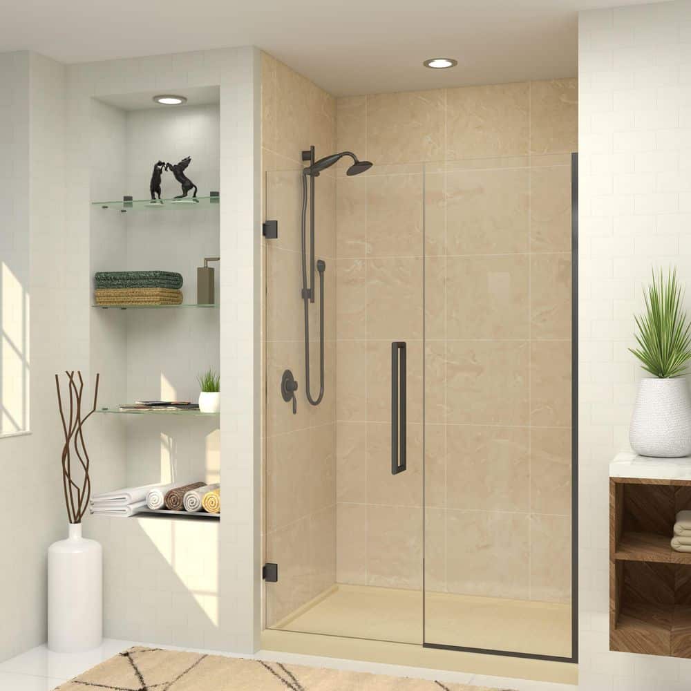 Elizabeth 53.5 in. W x 76 in. H Hinged Frameless Shower Door in Matte Black with Clear Glass price history on PriceWatchPro