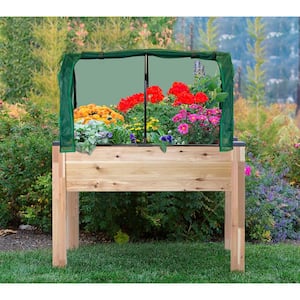 34 in. x 49 in. x 30 in. Elevated Cedar Planter, Greenhouse and Bug Cover