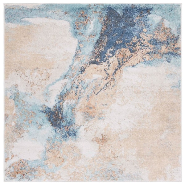 Phoenix 7 ft. x 7 ft. Blue Marble Ikat Square Area Rug
