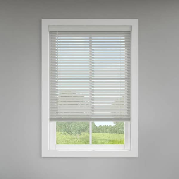 Levolor Classic Value Light Gray Cordless Room Darkening Faux Wood Blinds with 2 in. Slats - 27.25 in. W x 66 in. L