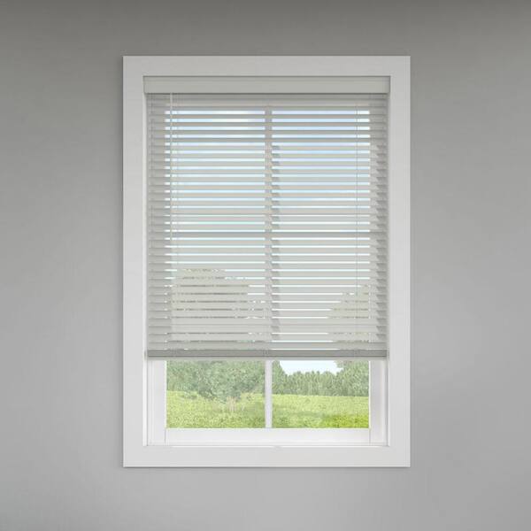 Levolor Classic Value Light Gray Cordless Room Darkening Faux Wood Blinds with 2 in. Slats - 54.5 in. W x 60 in. L