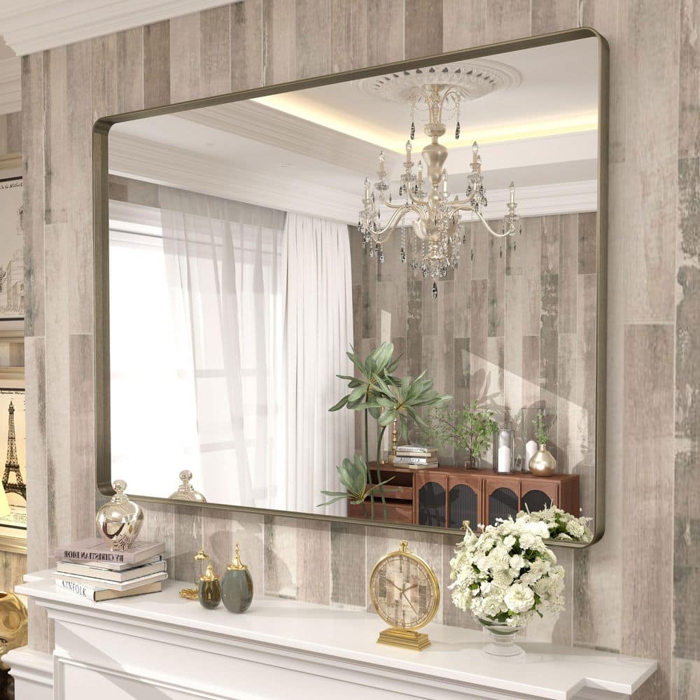 48 in. W x 40 in. H Rectangular Tempered Glass and Aluminum Alloy Framed Wall Bathroom Vanity Mirror in Brushed Bronze price history on PriceWatchPro
