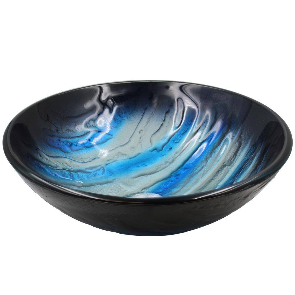 16.5'' Blue and Silver Textured Glass Round Vessel Sink