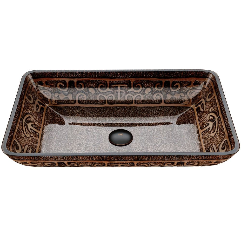 VIGO Donatello Golden Greek Glass 23 in. L x 15 in. W x 5 in. H