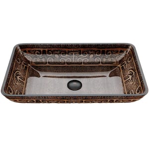 Donatello Golden Greek Glass 23 in. L x 15 in. W x 5 in. H Rectangular Vessel Bathroom Sink