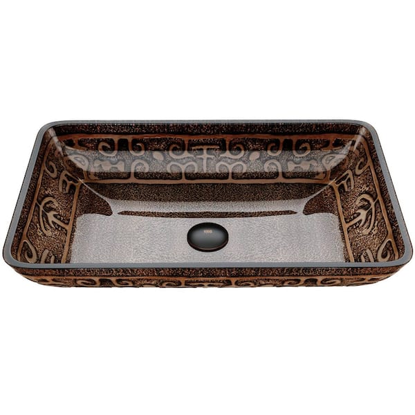 Donatello Golden Greek Glass 23 in. L x 15 in. W x 5 in. H Rectangular Vessel Bathroom Sink