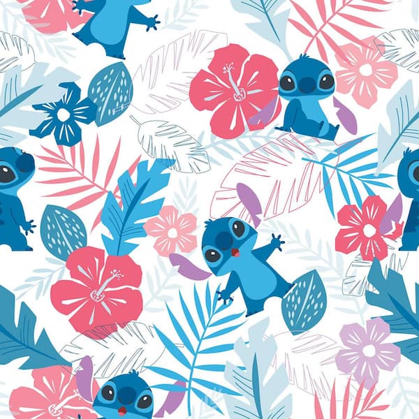 RoomMates Blue Disney Stitch Tropical Flowers Pink Peel and Stick Wallpaper Roll