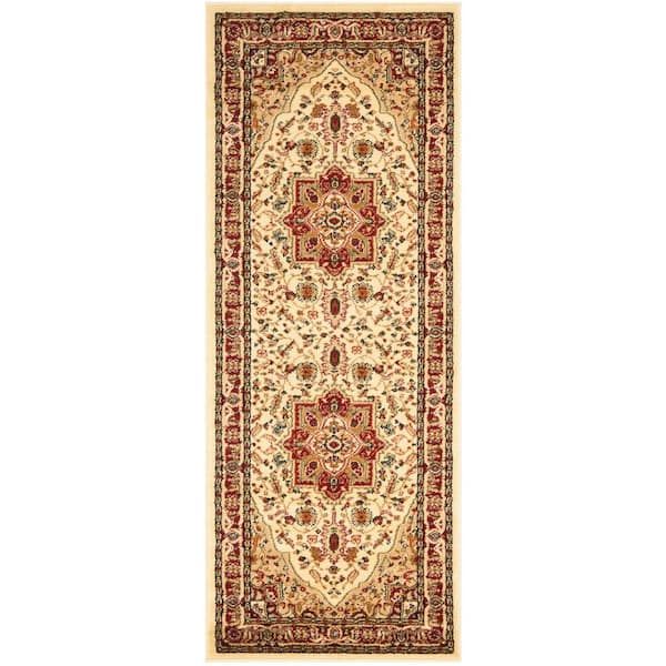 SAFAVIEH Lyndhurst Ivory/Red 2 ft. x 8 ft. Floral Border Medallion Runner Rug
