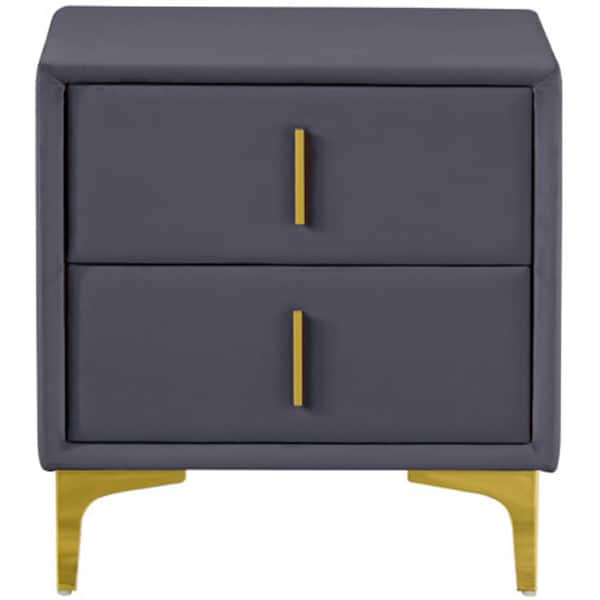 Ashcroft Furniture Co Angelou 2-Drawer Grey Velvet Upholstered Modern Bed Side Night Stand Table with Storage (22 in. x 22.7 in. x 14 in.)