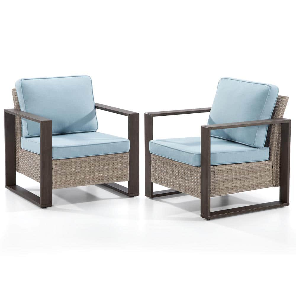 Sky Blue Cushioned Steel Frame Patio Lounge Chairs, Set of 2