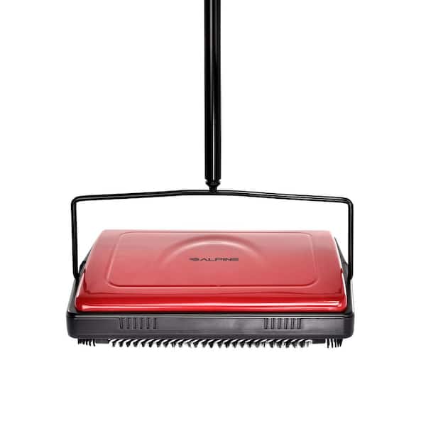 Alpine Industries 11 In Manual Triple Brush Floor And Carpet Sweeper In Red 469 Red The Home Depot