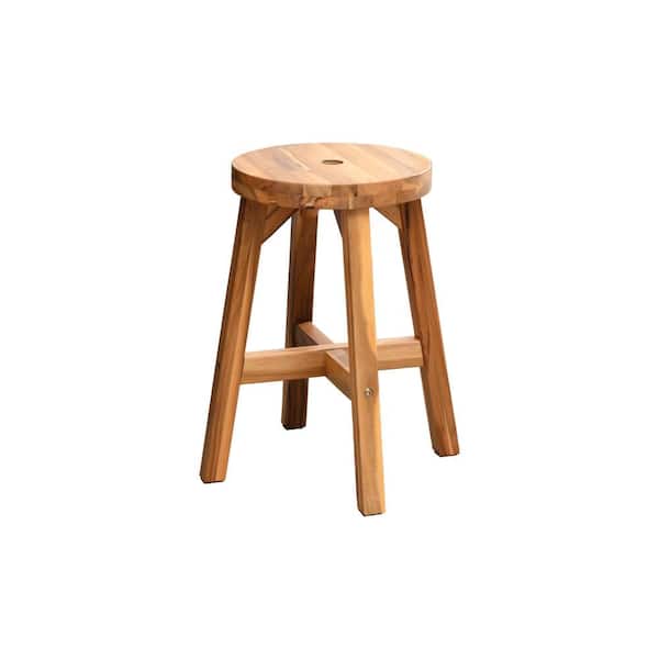 Natural Acacia Wood Outdoor Bar Stool with Round Top Chairs, End Tables for Living Room Bedside