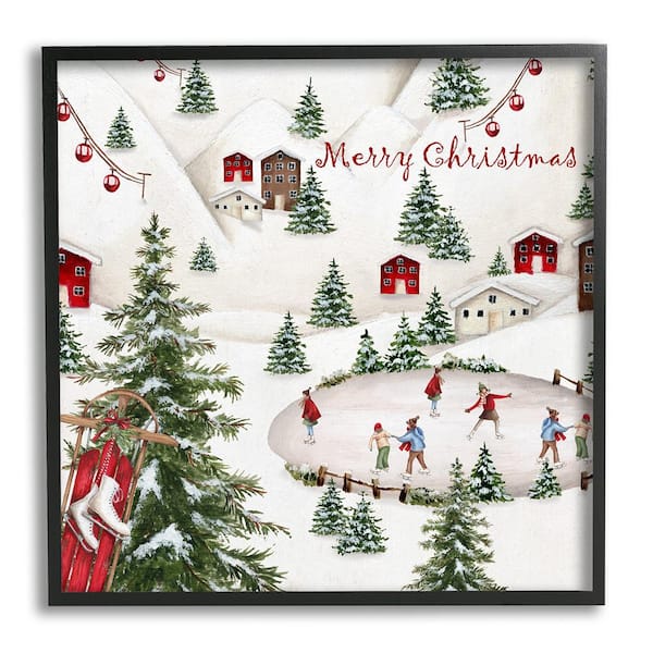 Christmas Town Ice Skating by Emma Leach 1 Piece Framed Graphic Print People Poster Art Print 12 in. x 12 in.
