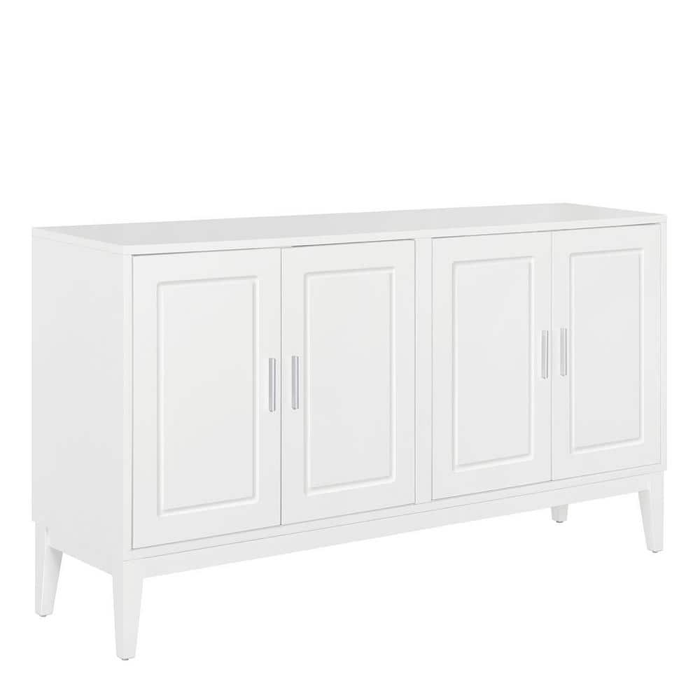 White 60" Modern 4-Door Wood Sideboard with Adjustable Shelves